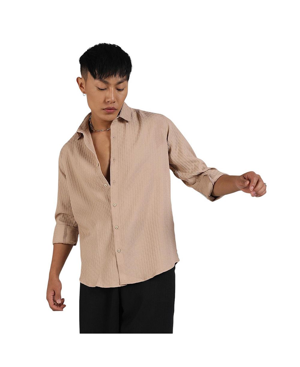 Мужская рубашка Campus Sutra Beige Textured Interweave Shirt