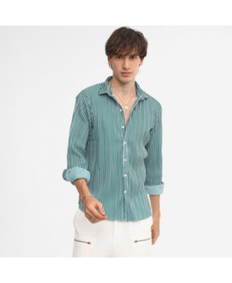Мужская рубашка Campus Sutra Forest Green & Powder White с защипами