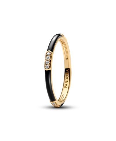 Pandora Black Enamel and Stones Statement Ring
