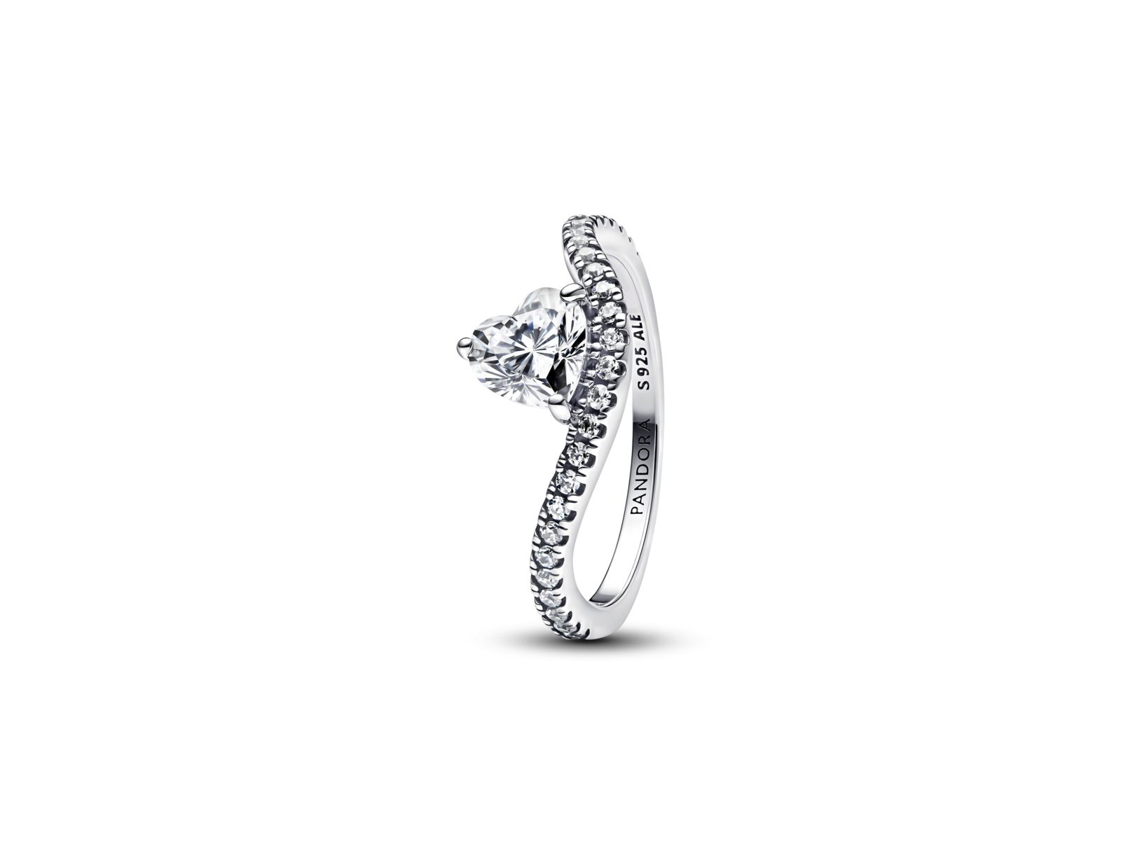 Pandora Sterling Silver Wavy Pave Heart Ring