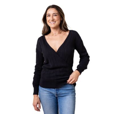 Hope & Henry Women's Hope and Henry Long Sleeve Reversible Cable Wrap Sweater