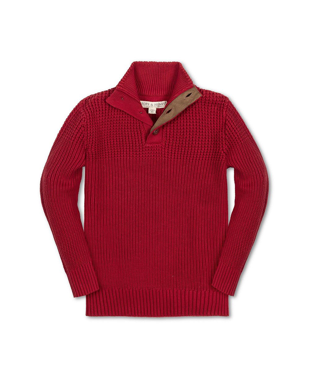 Детский мужской свитер Hope & Henry Long Sleeve Mock Neck Mix Stitch Button с накладками на локтях