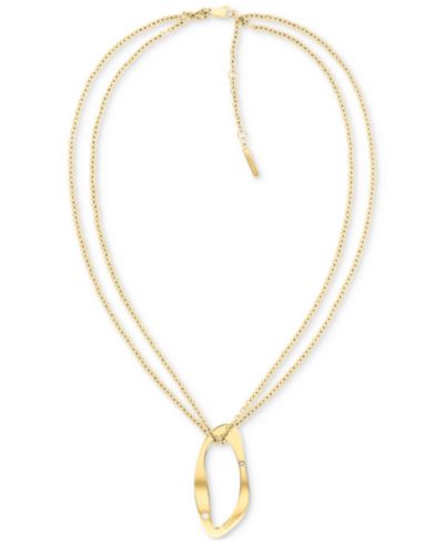 Calvin Klein Gold-Plated Stainless Steel Pavé Sculptural Pendant Necklace, 18" + 2" extender