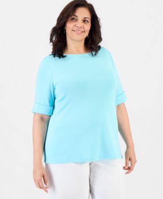 Style & Co топ Plus Size Boat-Neck Elbow-Sleeve