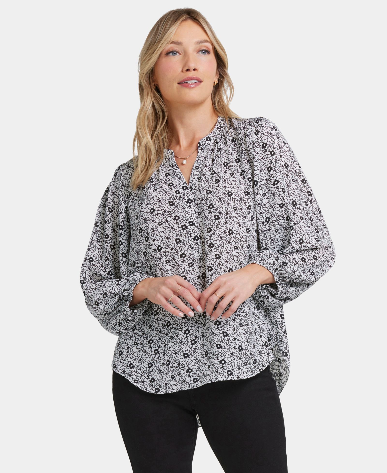 NYDJ Women's Puff Sleeve Popover Top