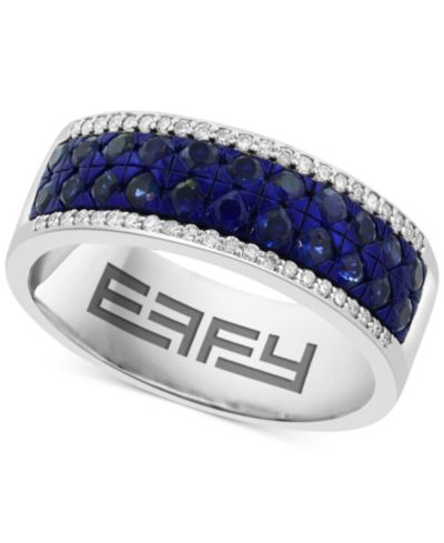 Кольцо EFFY® Men's Sapphire (1-1/4 ct. t.w.) & Diamond (1/8 ct. t.w.) Cluster в Sterling Silver