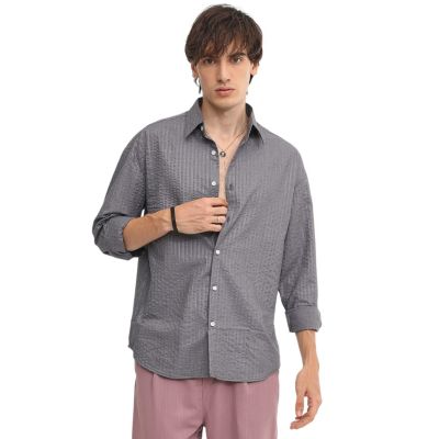 Campus Sutra Men's Moon Grey Seersucker Shirt