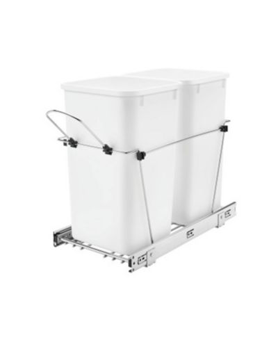 Двойной выдвижной мусорный контейнер Rev-A-Shelf 27 qt. для кухни, White, RV-15KD-11C S