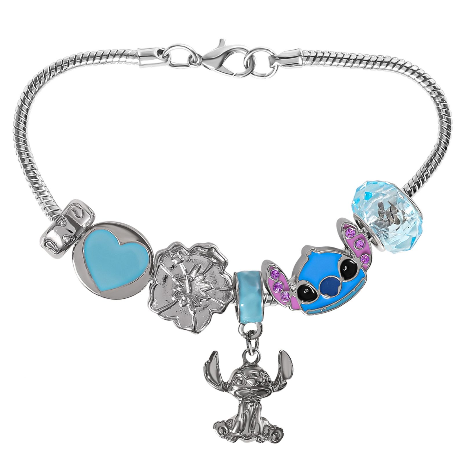 Браслет Disney Stitch Fashion 7" с синими и серебристыми эмалевыми бусинами