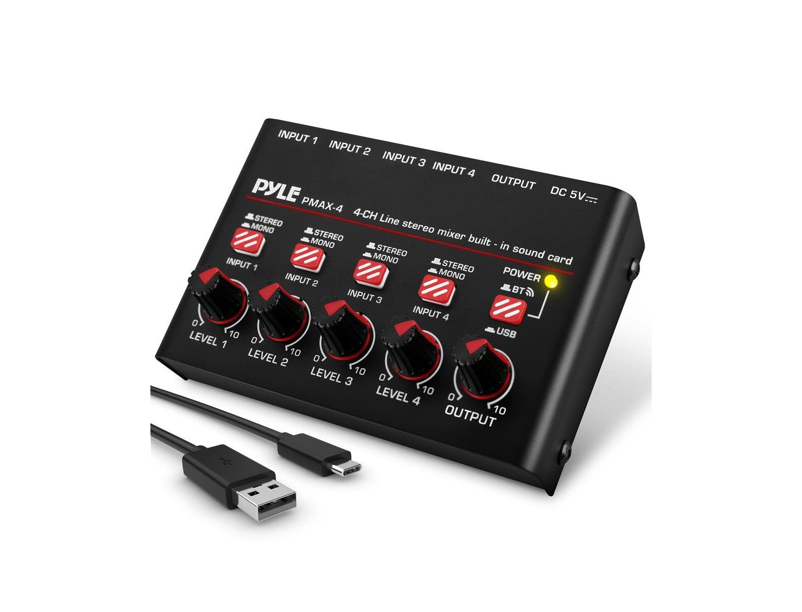 Pyle PMAX4 4-Channel Bluetooth USB Audio Interface Mixer