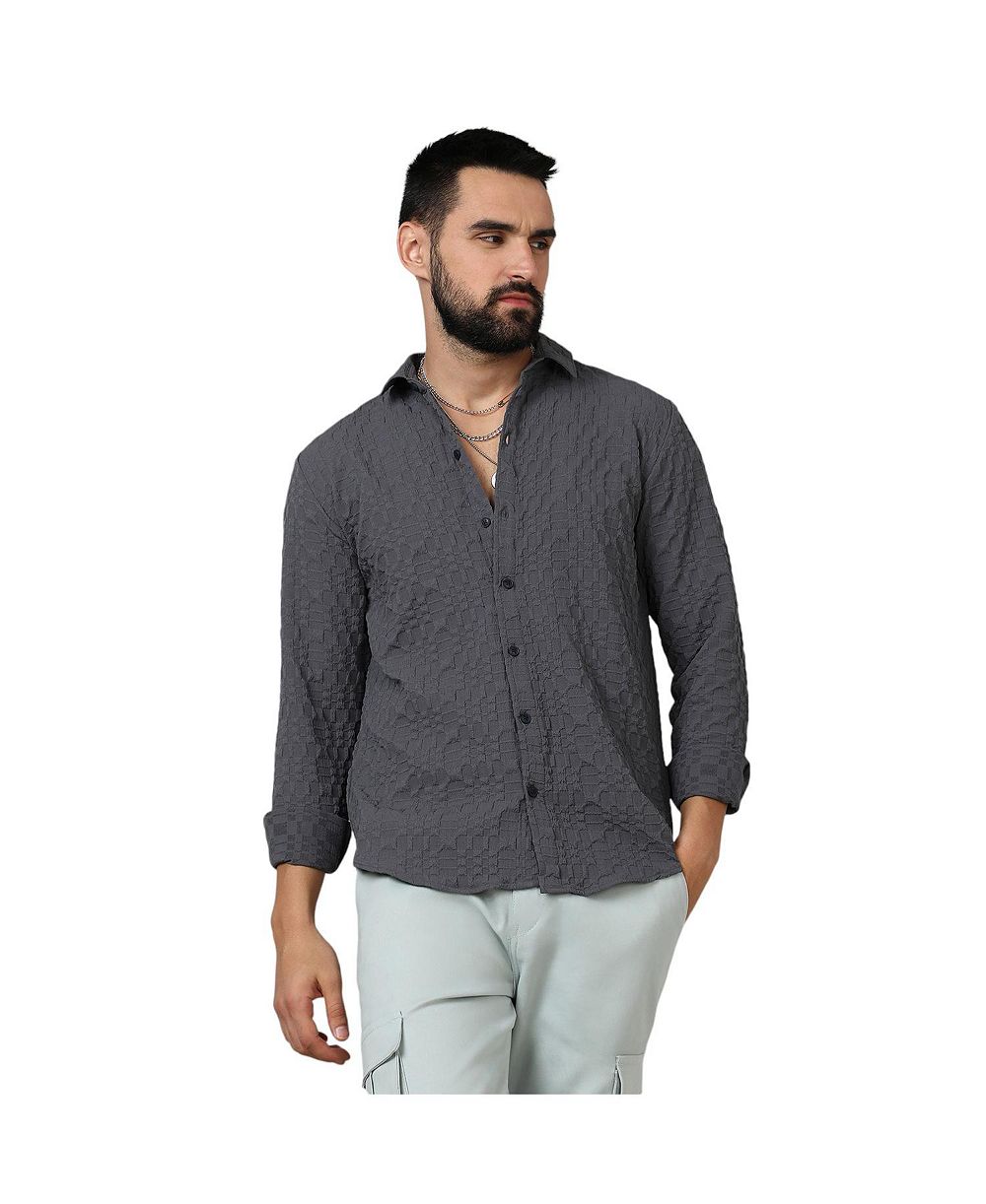 Мужская рубашка Campus Sutra Charcoal Grey Embossed Geometric