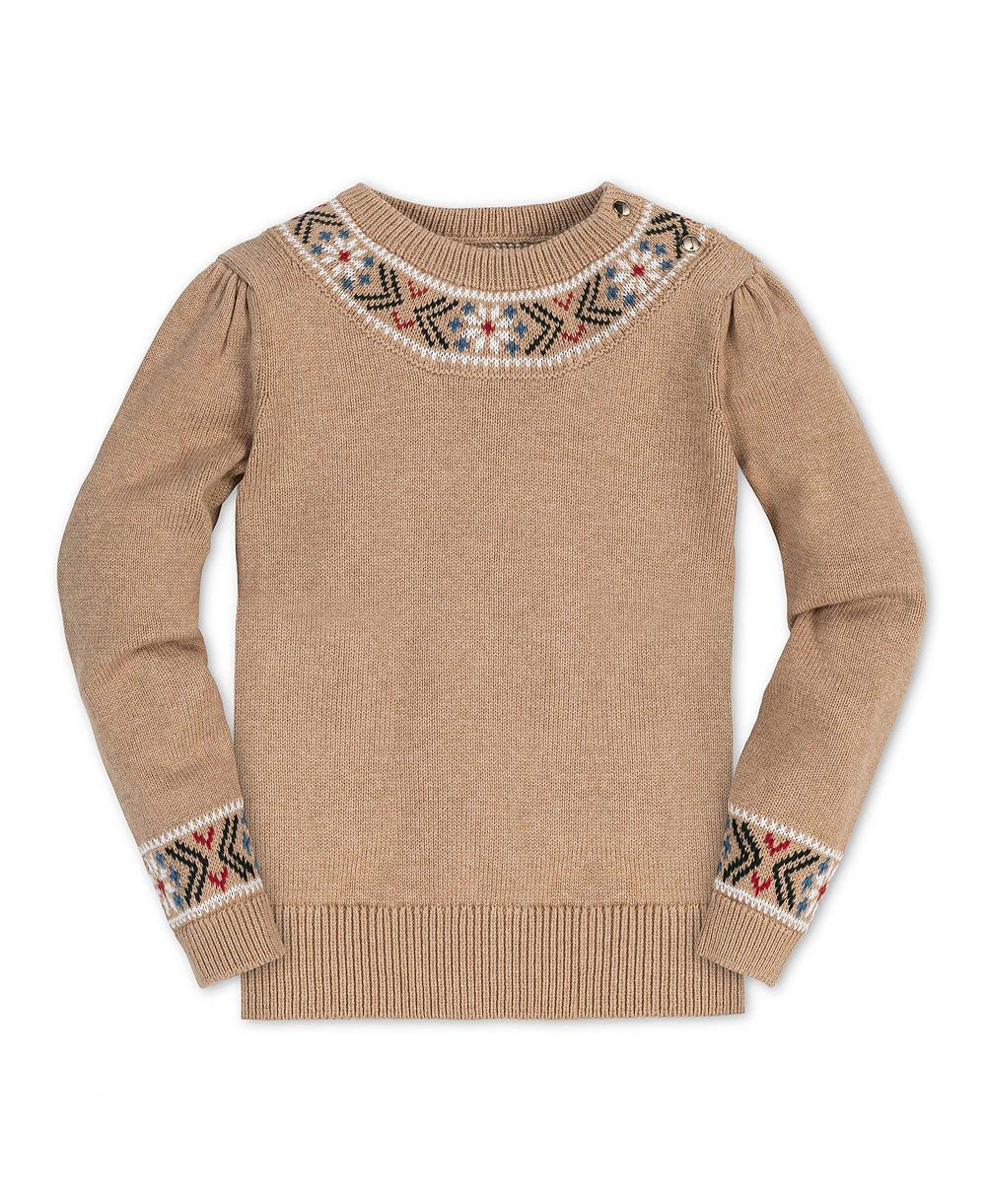 Свитер Hope & Henry для девочек с длинным рукавом Intarsia Trim Crew Neck