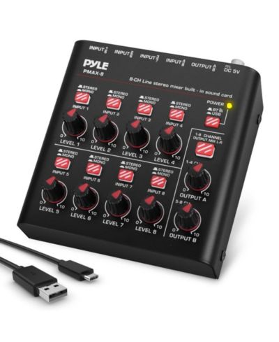 Компактный Bluetooth 8-канальный микшер Pyle с USB аудиоинтерфейсом