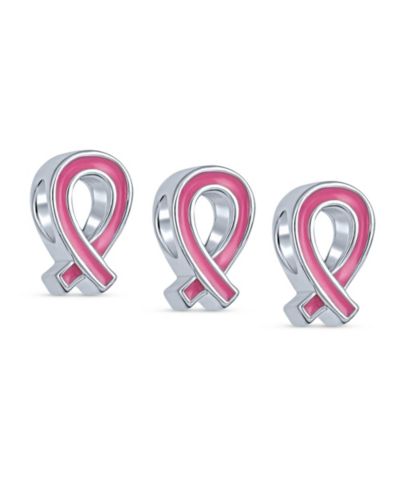 Bling Jewelry шарм-бусина.925 Sterling Silver Radiant Pink Ribbon Hope для выживших с раком груди (набор из 3 шт.)