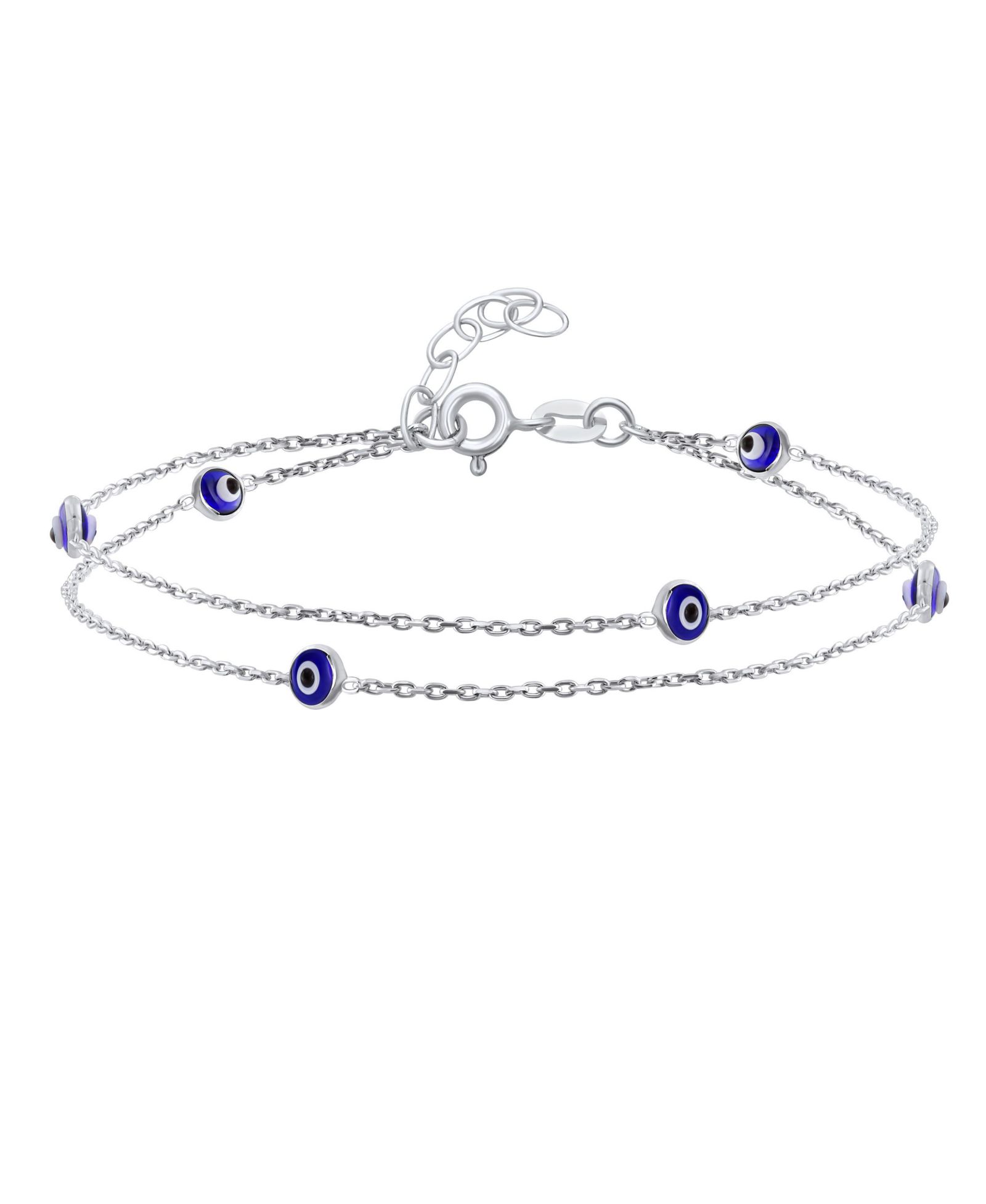 Bling Jewelry Double Row Evil Eye Anklet Tiny Charm Strand Bracelet .925 Sterling Silver