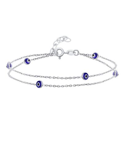 Bling Jewelry Double Row Evil Eye Anklet Tiny Charm Strand Bracelet .925 Sterling Silver