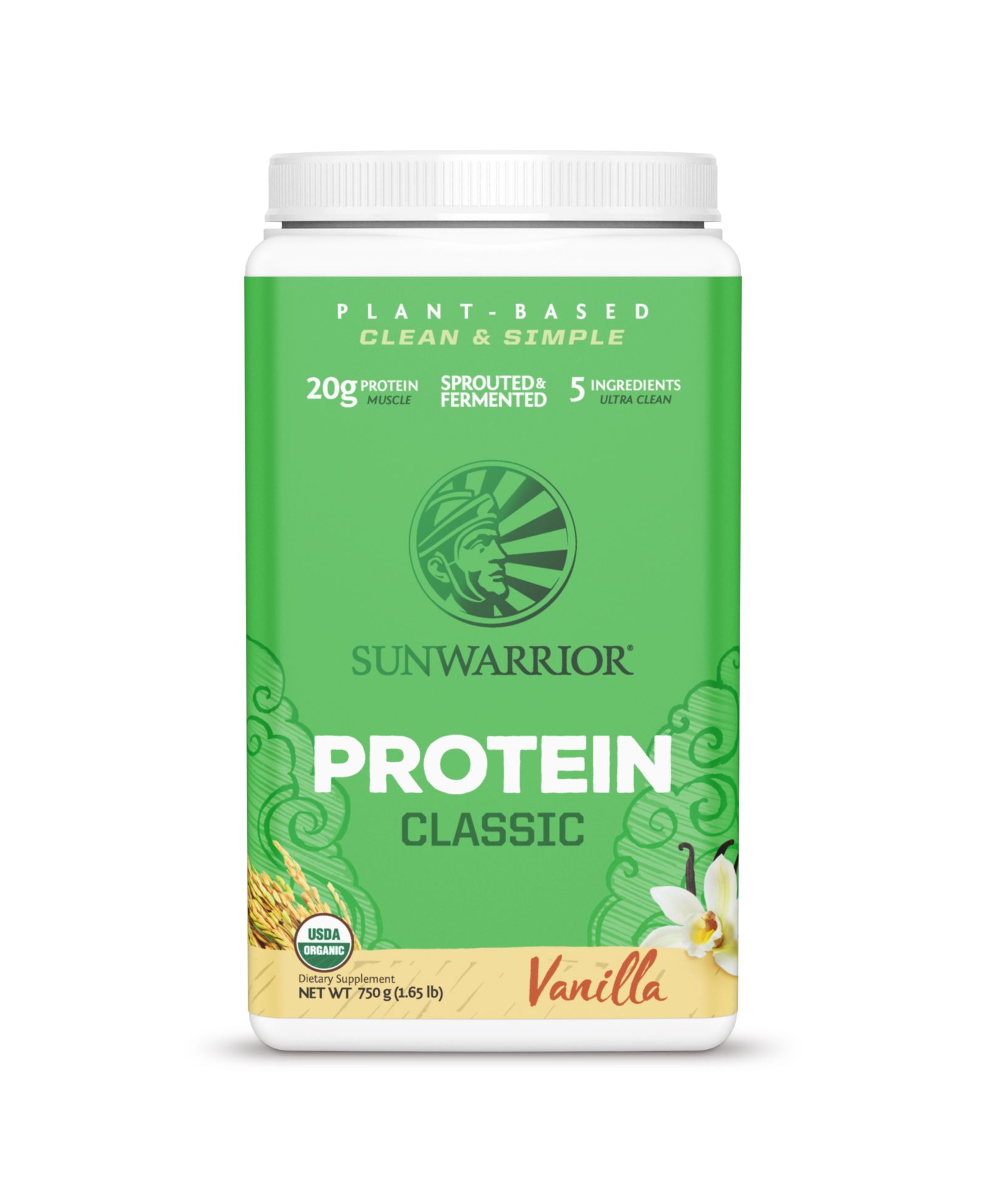 Sunwarrior Classic Organic Protein Powder, растительный протеин, ванильный вкус, 750gm (30 порций)