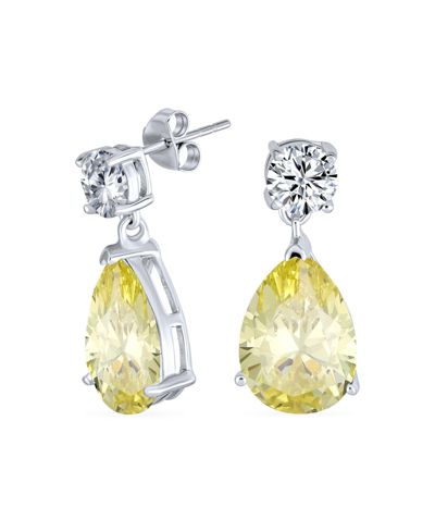 Bling Jewelry Fancy Canary Yellow 5CT Solitaire Teardrop Dangle Earrings Sterling Silver