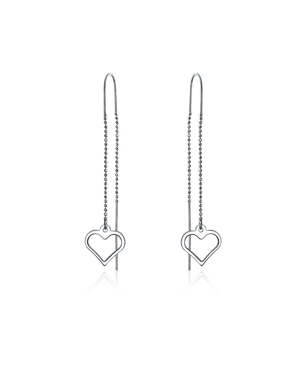 Bling Jewelry Long Chain Heart Shape Threader Earrings Sterling Silver Stabilizing U Hook