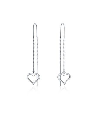 Bling Jewelry Long Chain Heart Shape Threader Earrings Sterling Silver Stabilizing U Hook