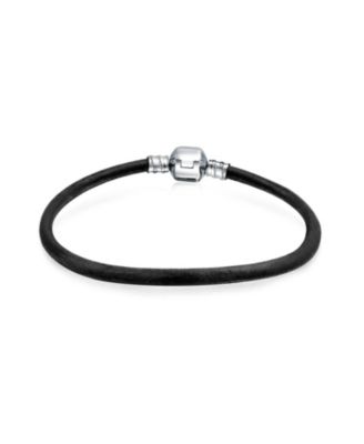 Bling Jewelry Black Genuine Leather Bracelet .925 Sterling Silver Clasp for Charms 7.5"