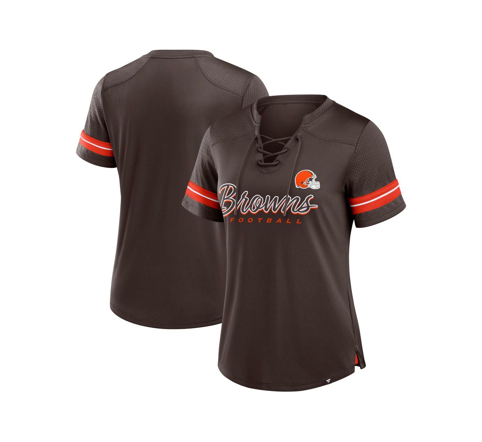 Fanatics Women's Brown Cleveland Browns Play Script Lace-Up T-Shirt