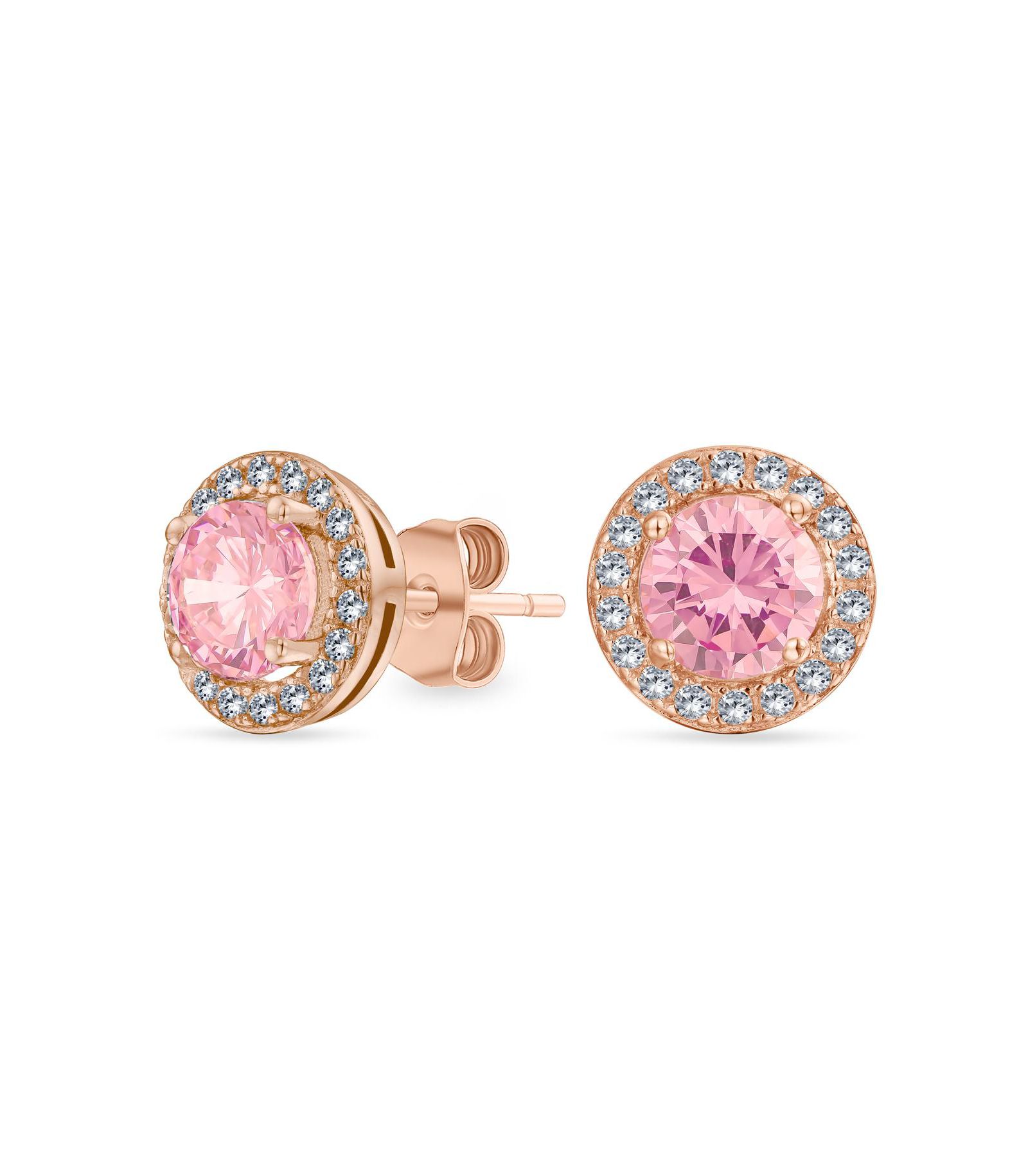 Bling Jewelry Traditional  Purple CZ Halo Solitaire Stud Earrings .925 Sterling Silver