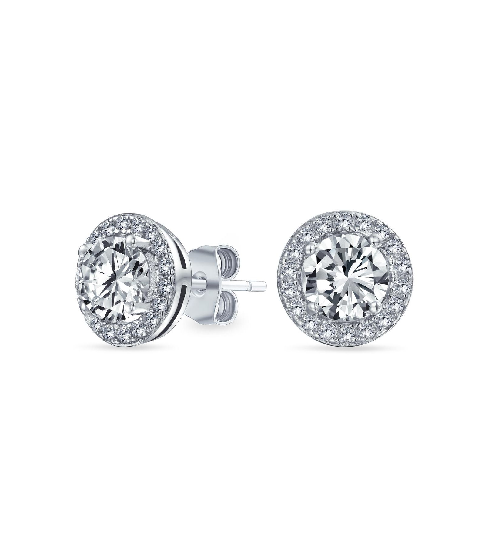 Серьги-гвоздики Bling Jewelry Traditional Purple CZ Halo Solitaire из стерлингового серебра.925