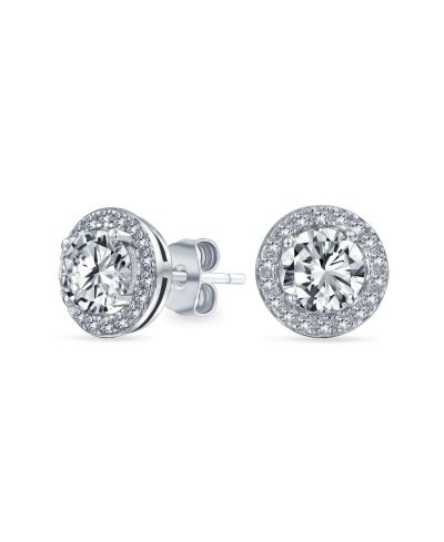 Bling Jewelry Traditional  Purple CZ Halo Solitaire Stud Earrings .925 Sterling Silver