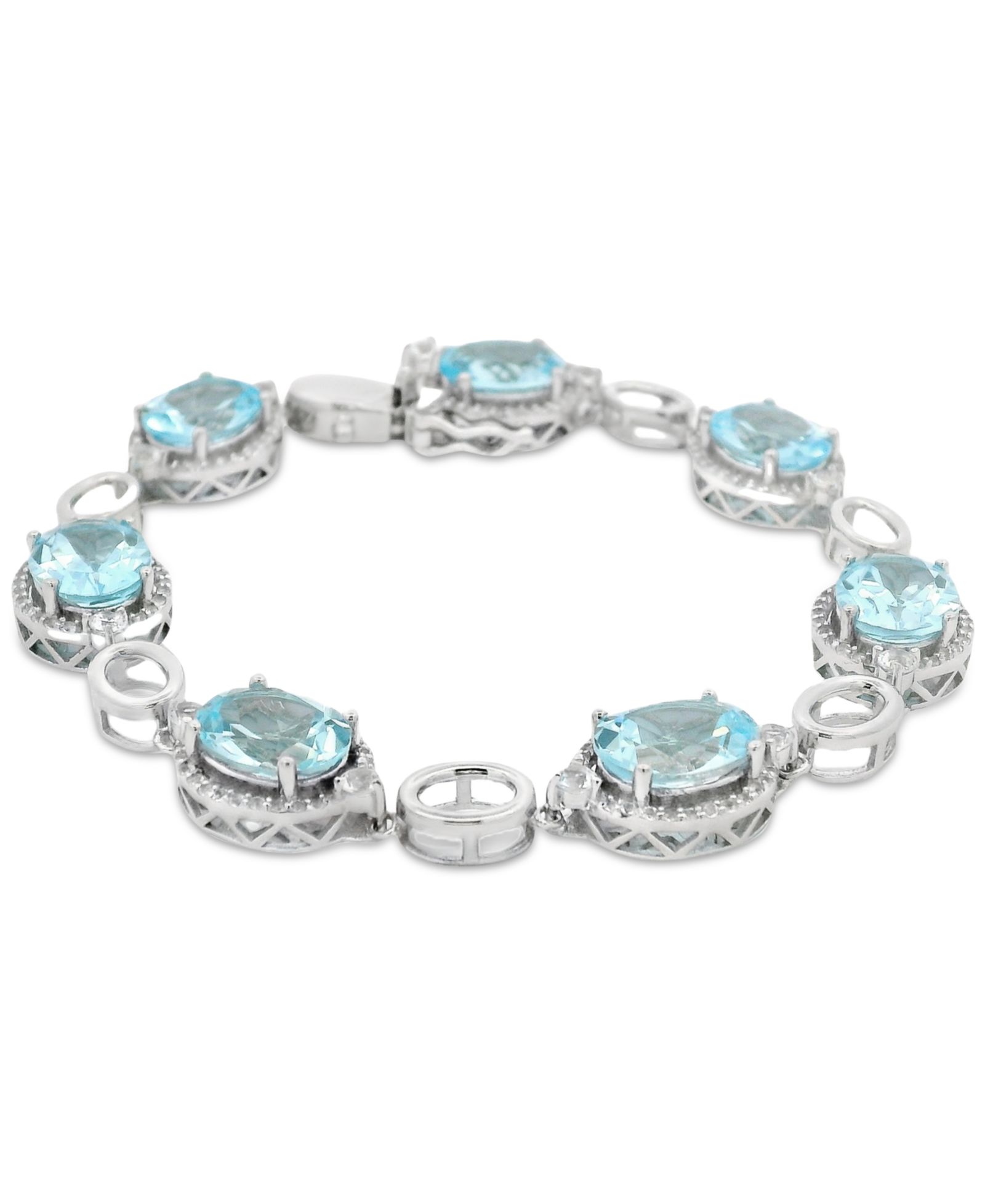 Браслет из стерлингового серебра с голубым топазом (17 ct. t.w.) и белым топазом (7 ct. t.w.) Oval Halo Link