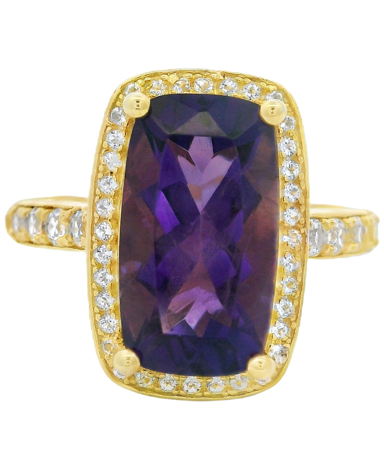 Кольцо Amethyst & White Topaz Cushion Halo в позолоченном серебре