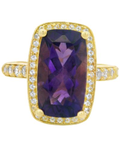Кольцо Amethyst & White Topaz Cushion Halo в позолоченном серебре