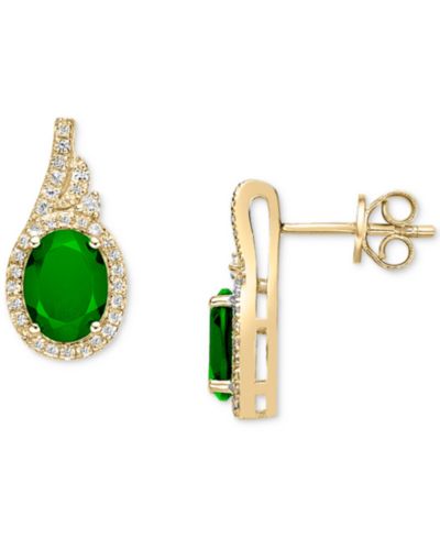 Emerald (3 ct. t.w.) & White Sapphire (5/8 ct. t.w.) Oval Halo Stud Earrings in 10k Gold-Plated Sterling Silver (Also in Ruby & Sapphire)