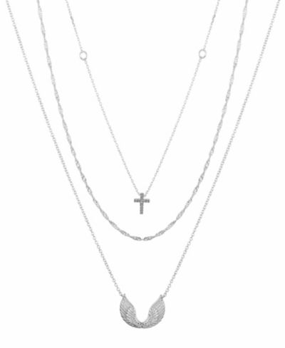 Unwritten Cubic Zirconia Cross and Wing Layered Necklace Set