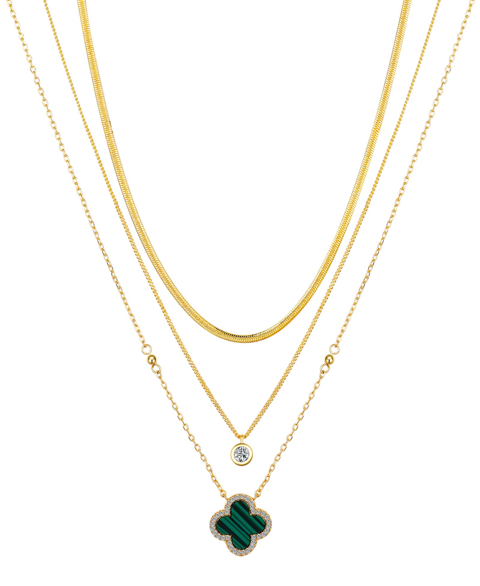 Набор многослойных колье Unwritten Malachite Clover и Cubic Zirconia Bezel