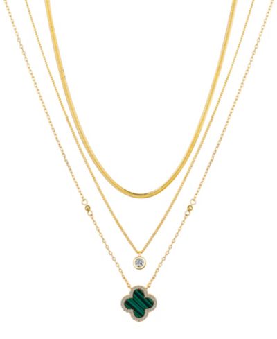 Набор многослойных колье Unwritten Malachite Clover и Cubic Zirconia Bezel