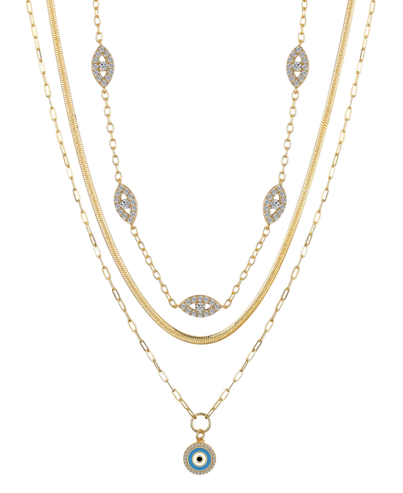 Комплект из 2-х подвесок-кулонов Unwritten Cubic Zirconia Evil Eye Paperclip Layered