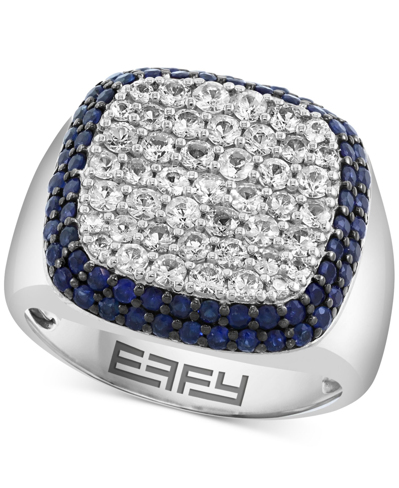 Мужское кольцо EFFY® Square Statement из стерлингового серебра с белым цирконом (1-7/8 ct. t.w.) и синим сапфиром (1-3/8 ct. t.w.)