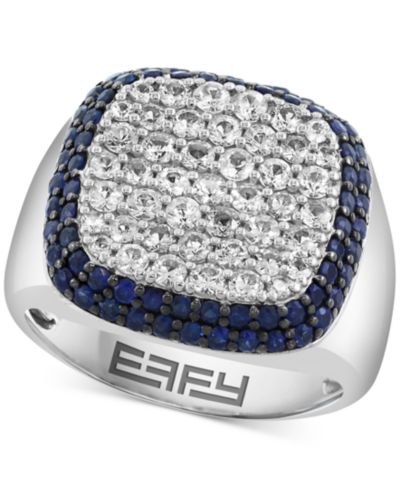 Мужское кольцо EFFY® Square Statement из стерлингового серебра с белым цирконом (1-7/8 ct. t.w.) и синим сапфиром (1-3/8 ct. t.w.)