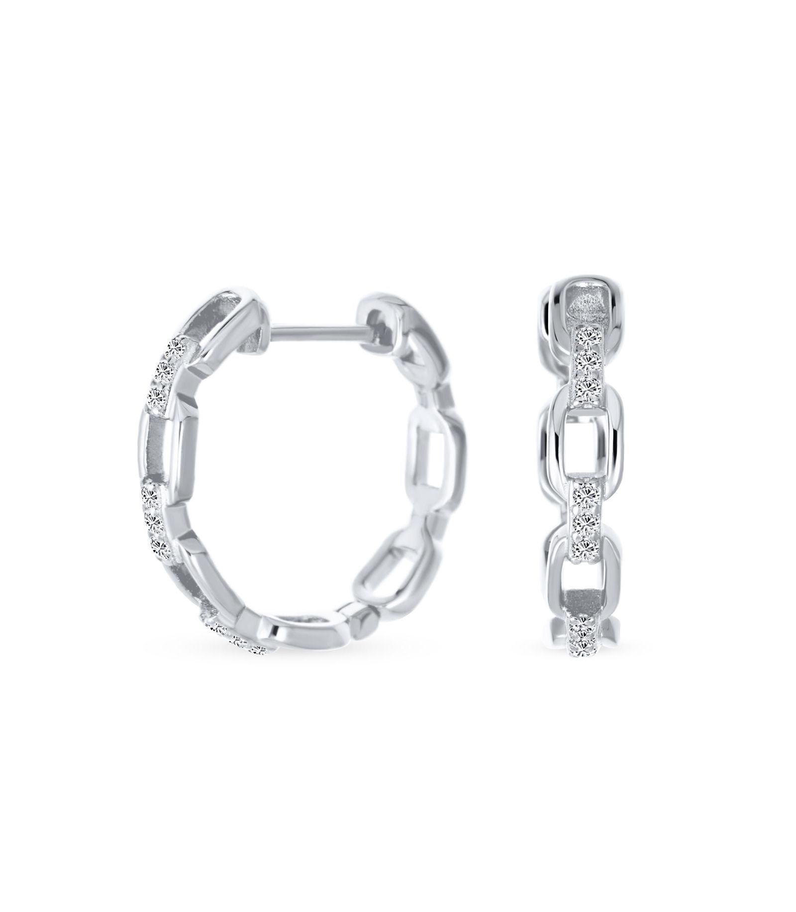 Элегантные серьги-кольца Bling Jewelry с круглыми звеньями Paper Clip и акцентами Pave CZ, из стерлингового серебра.925