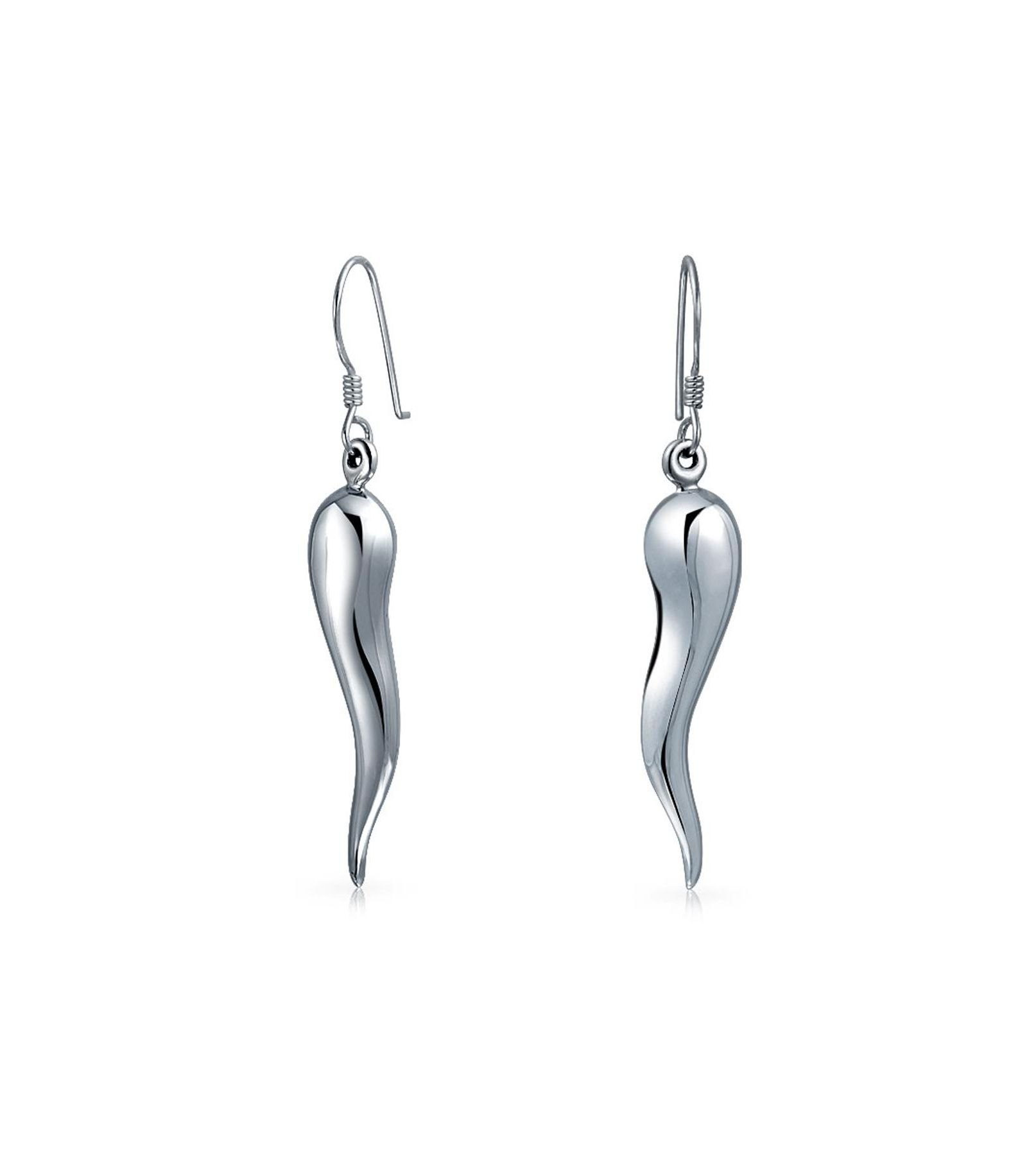 Bling Jewelry Protection Italian Horn Chili Pepper Dangle Earrings .925 Sterling Silver
