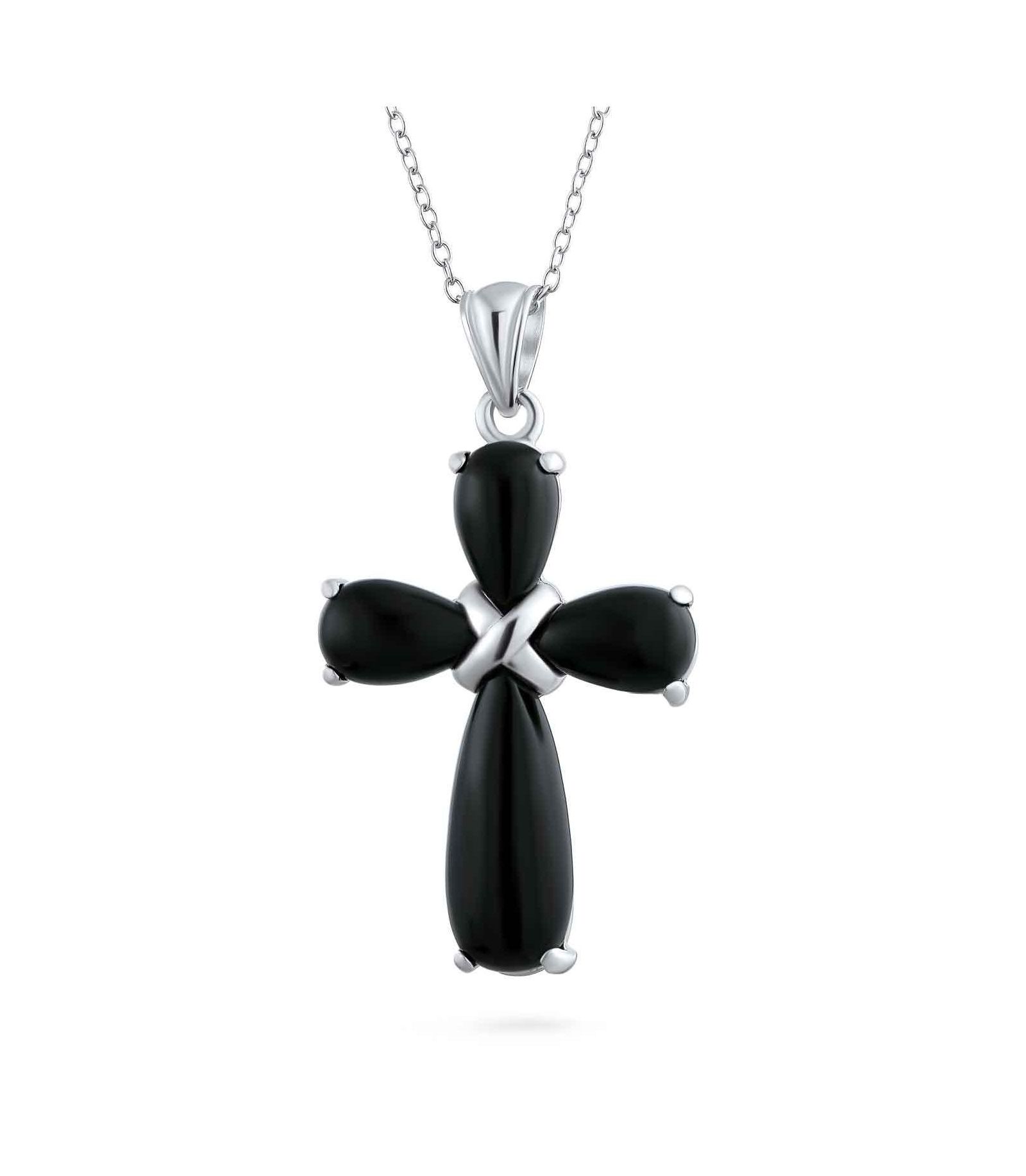 Подвеска Bling Jewelry Black Onyx Green Jade Cross в Sterling Silver