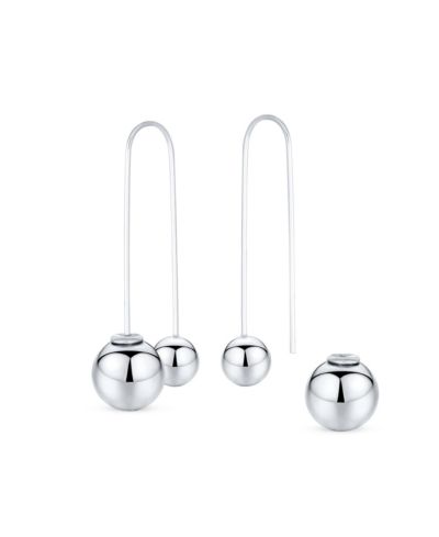 Bling Jewelry Geometric Long Wire Double Bead Ball Threader Earrings Sterling Silver