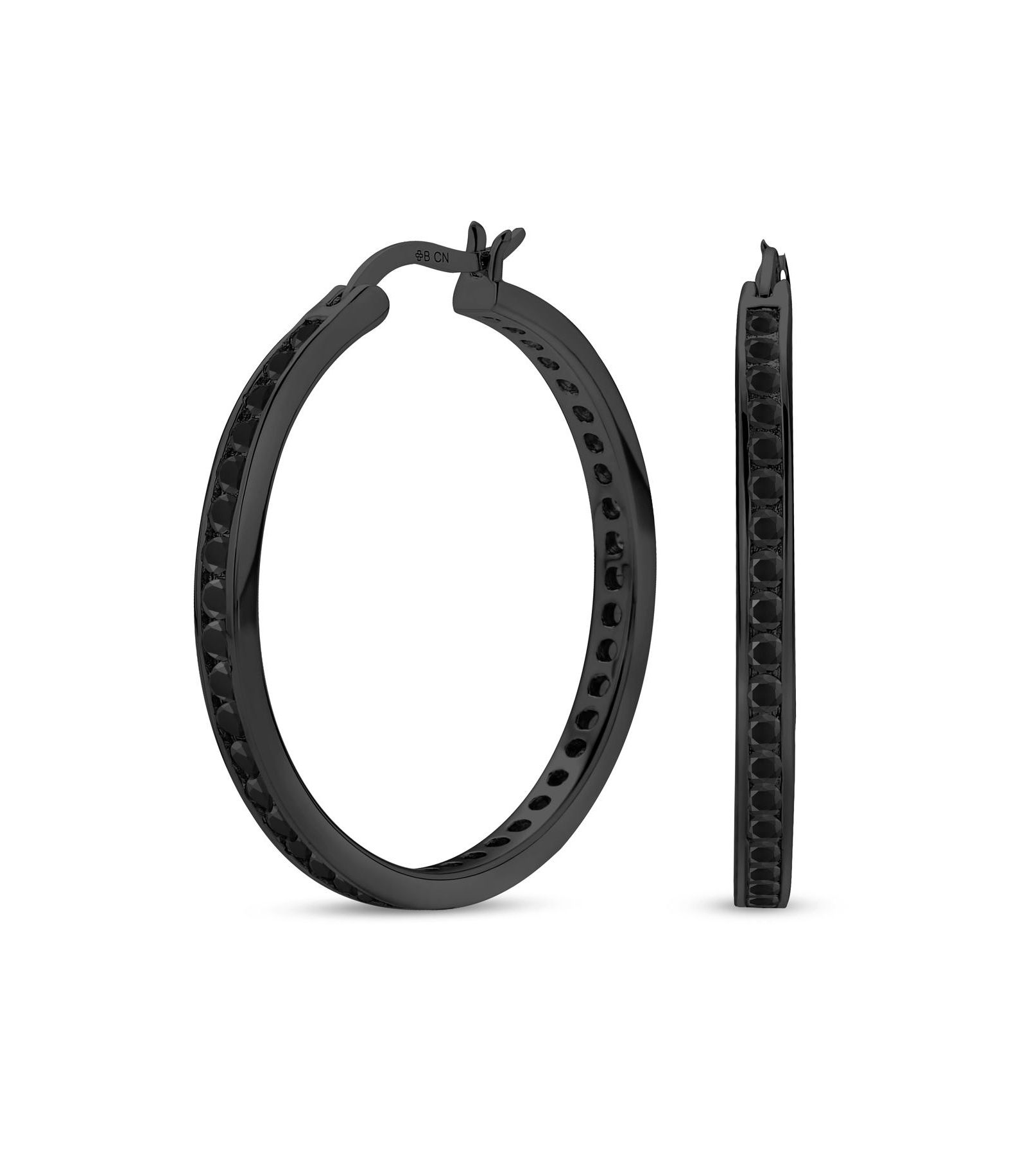 Серьги-кольца Bling Jewelry.925 Sterling Silver Pave CZ Black On Black 1.5 Inch