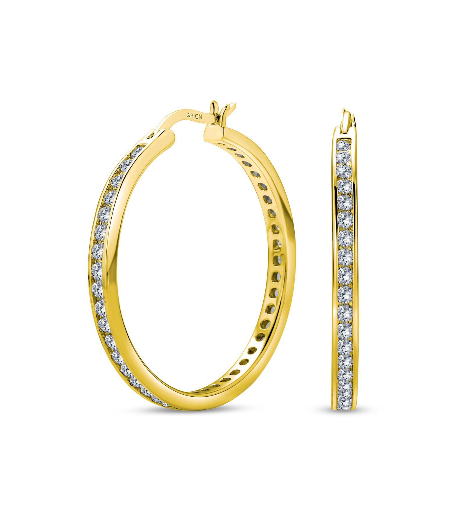 Bling Jewelry Cocktail Black Pave CZ Hoops Earring .925 Sterling Silver 1.5 inch