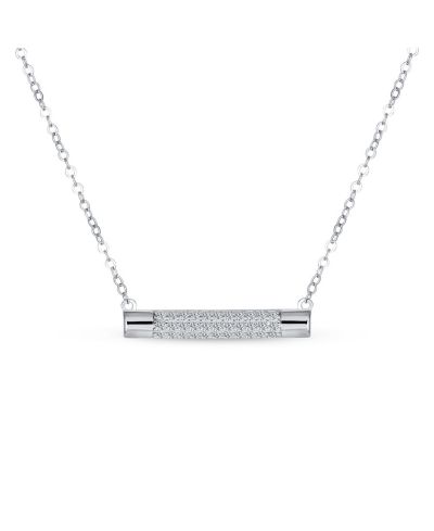 Bling Jewelry Horizontal Pave CZ Round Bar Sideways Pendant Necklace .925 Sterling Silver