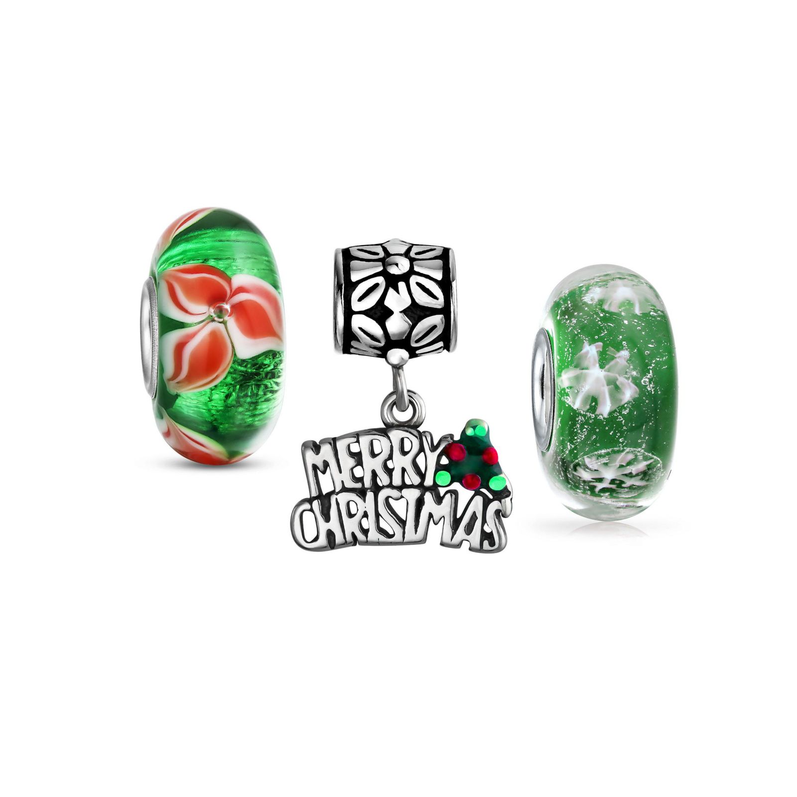 Bling Jewelry Christmas Snowflake Hearts Charm Bead for Bracelet Sterling Silver 3 Set