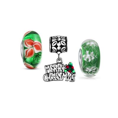 Bling Jewelry кулон-бусина из стерлингового серебра .925 с надписью Merry Christmas, снежинкой и сердцами для браслета (набор из 3 шт.)