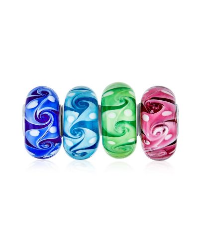 Браслет Bling Jewelry.925 Sterling Silver Glass Multi Color Mix Bead European Ocean Wave Swirl Charm (4-Pc Set)