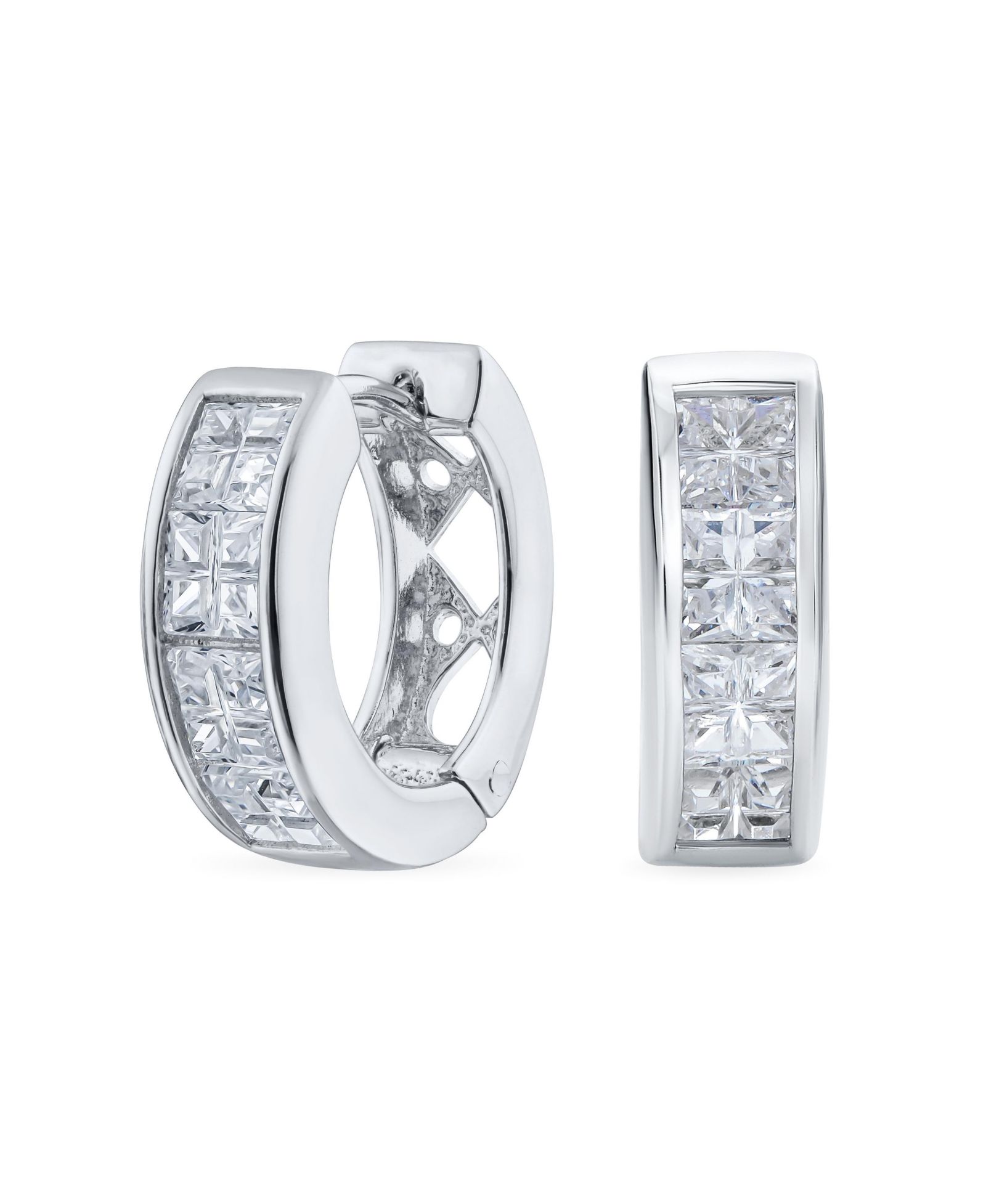 Bling Jewelry серьги-кольца с CZ, невидимая огранка, черные и белые, Huggie Kpop Silver